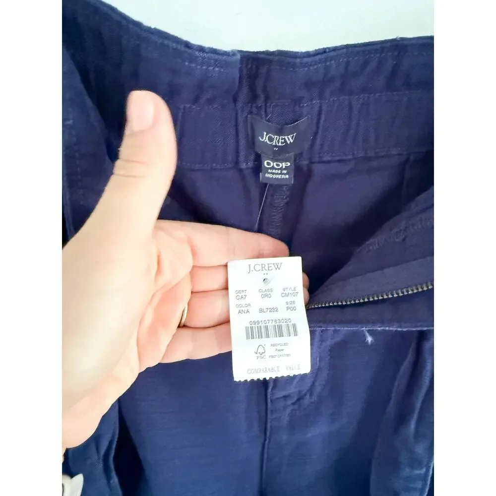 JCrew Factory | NWT Petite Twill paper-bag full-length pant Navy Blue | Sz 00P